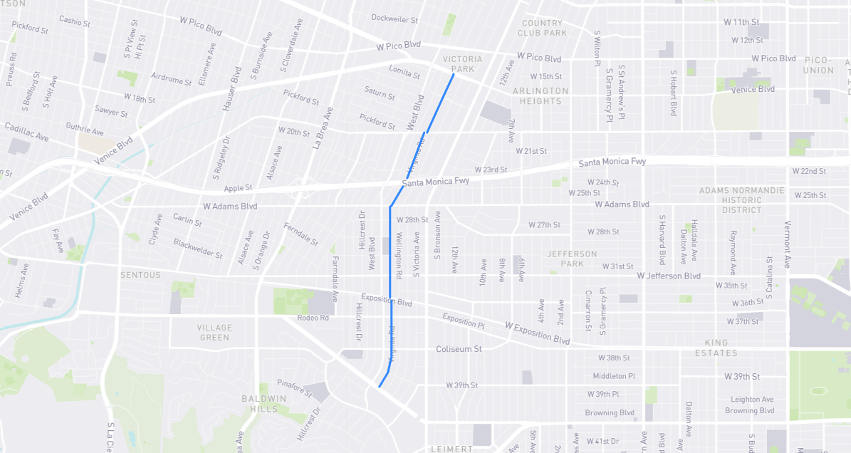 Map of Virginia Road in Los Angeles County, California