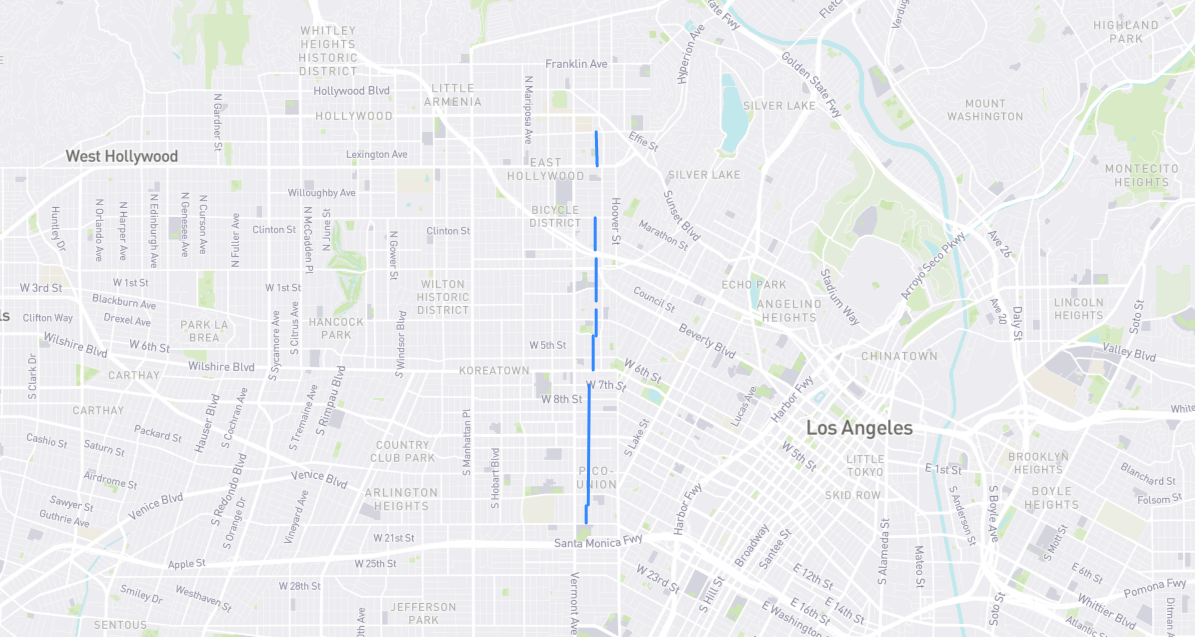 Map of Westmoreland Avenue in Los Angeles County, California