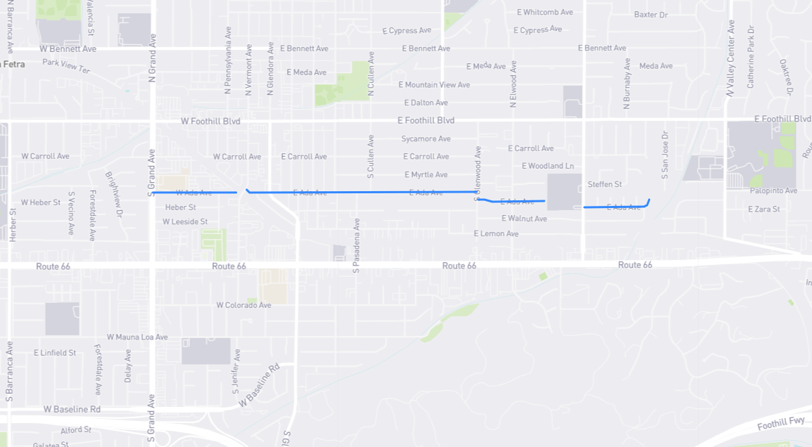 Map of Ada Avenue in Los Angeles County, California