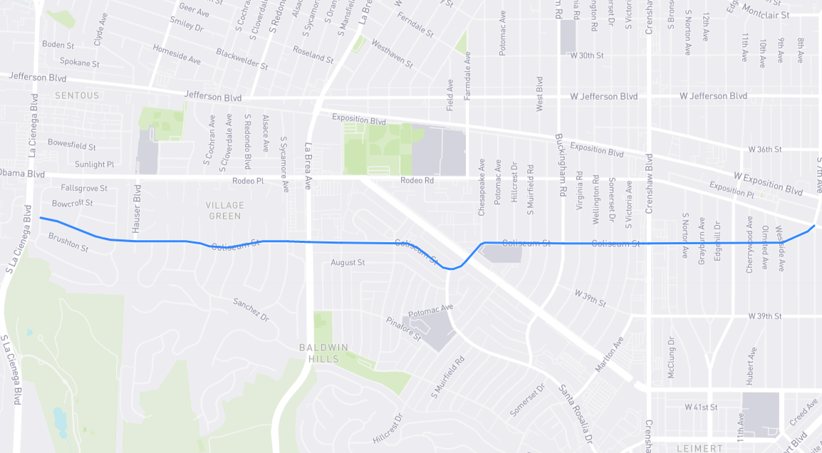 Map of Coliseum Street in Los Angeles County, California