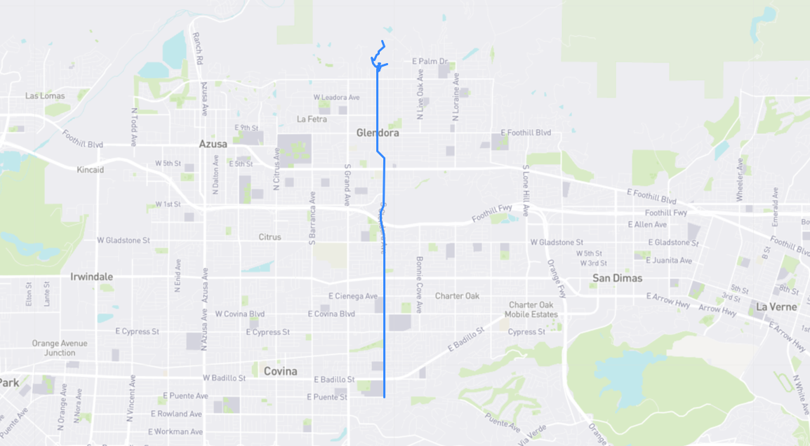 Map of Glendora Avenue in Los Angeles County, California