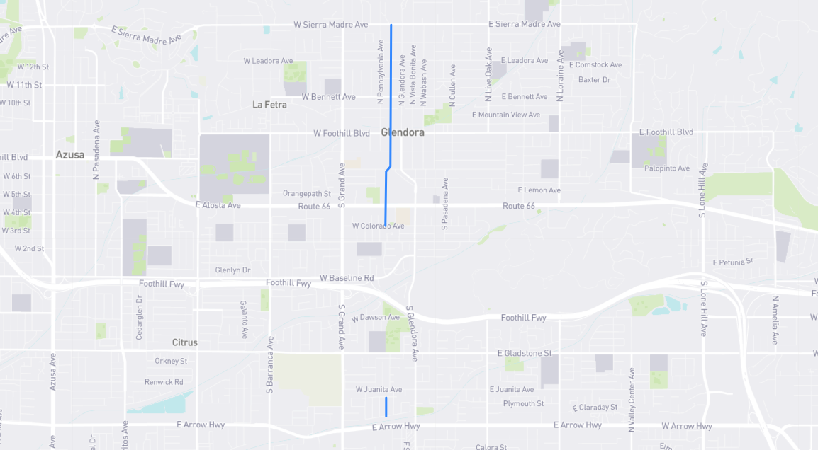Map of Vermont Avenue in Los Angeles County, California