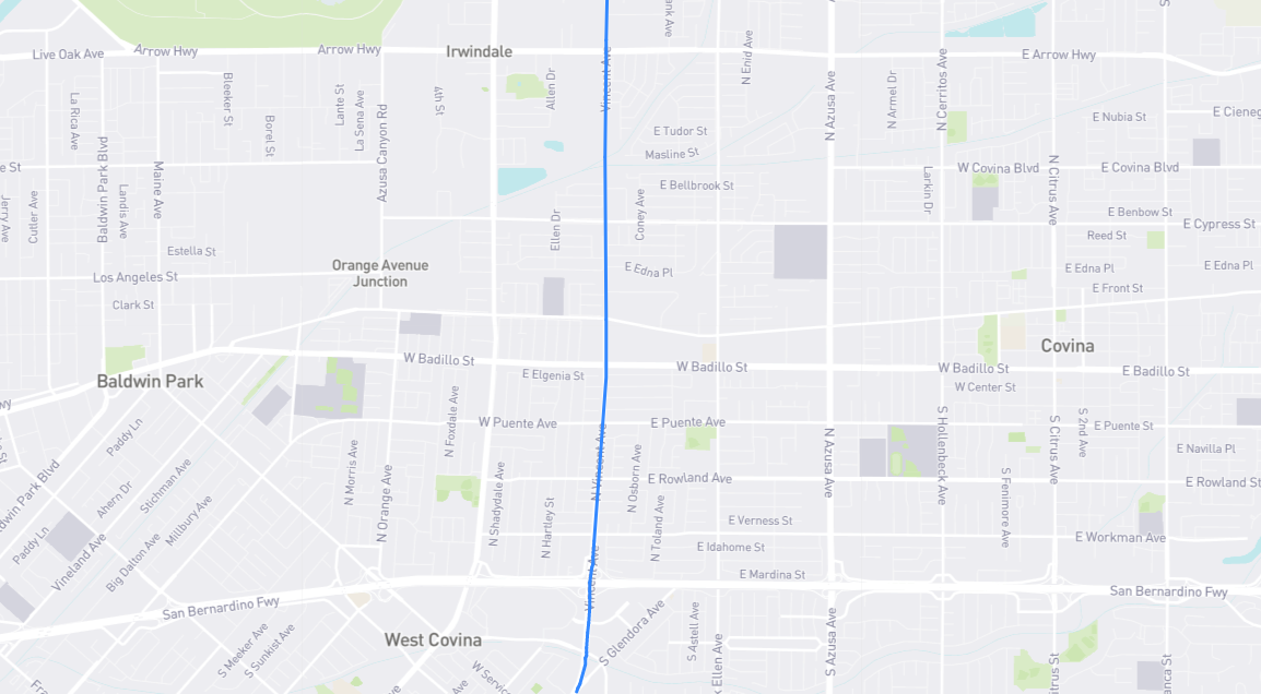 Map of Vincent Avenue in Los Angeles County, California