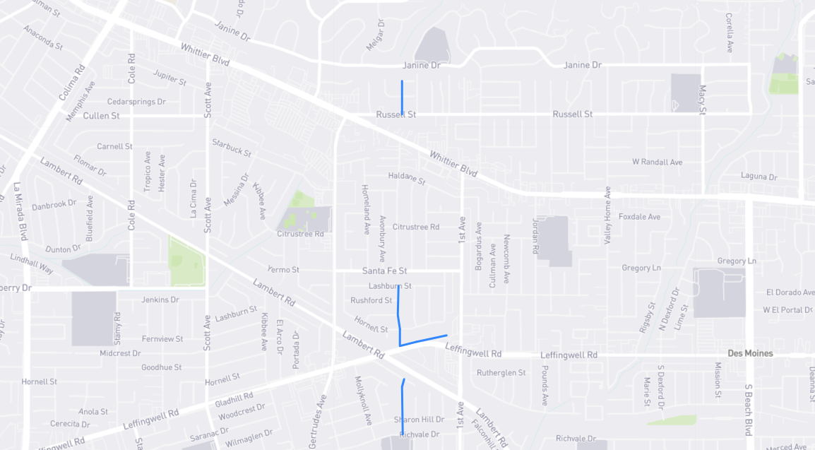 Map of Kentucky Avenue in Los Angeles County, California