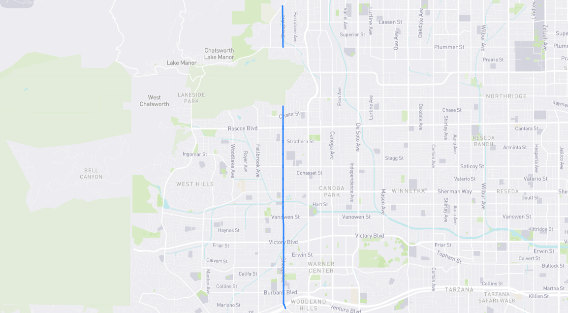 Map of Shoup Avenue in Los Angeles County, California