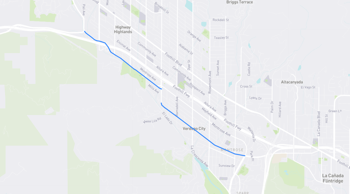 Map of Honolulu Avenue in Los Angeles County, California