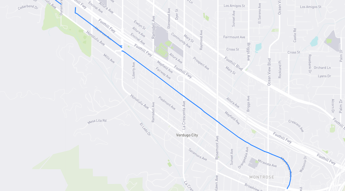 Map of Montrose Avenue in Los Angeles County, California
