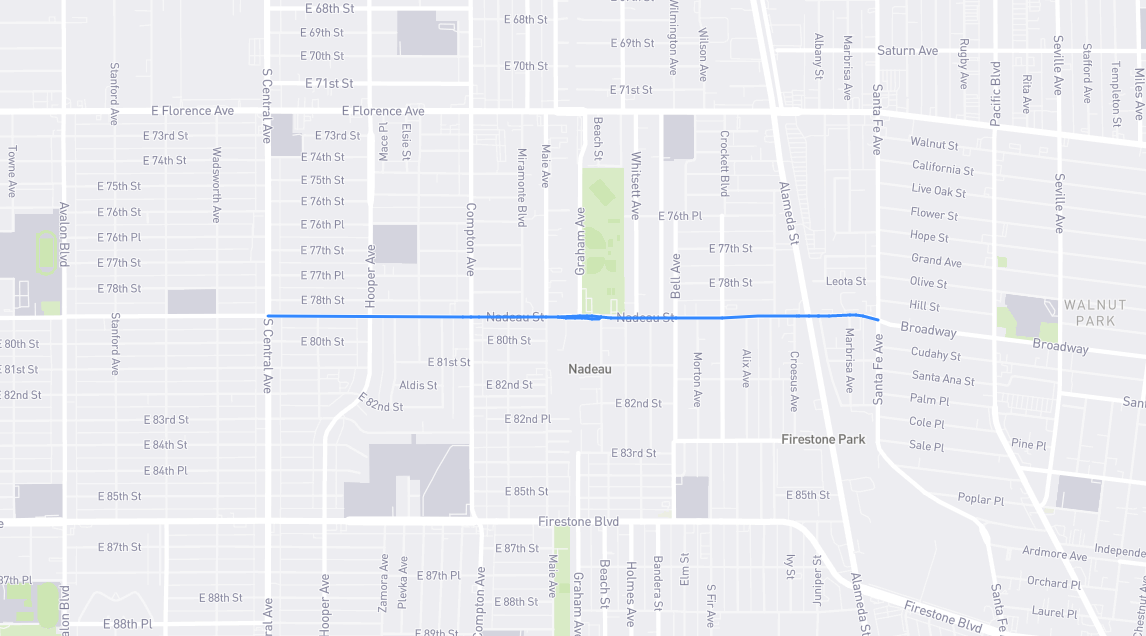 Map of Nadeau Street in Los Angeles County, California