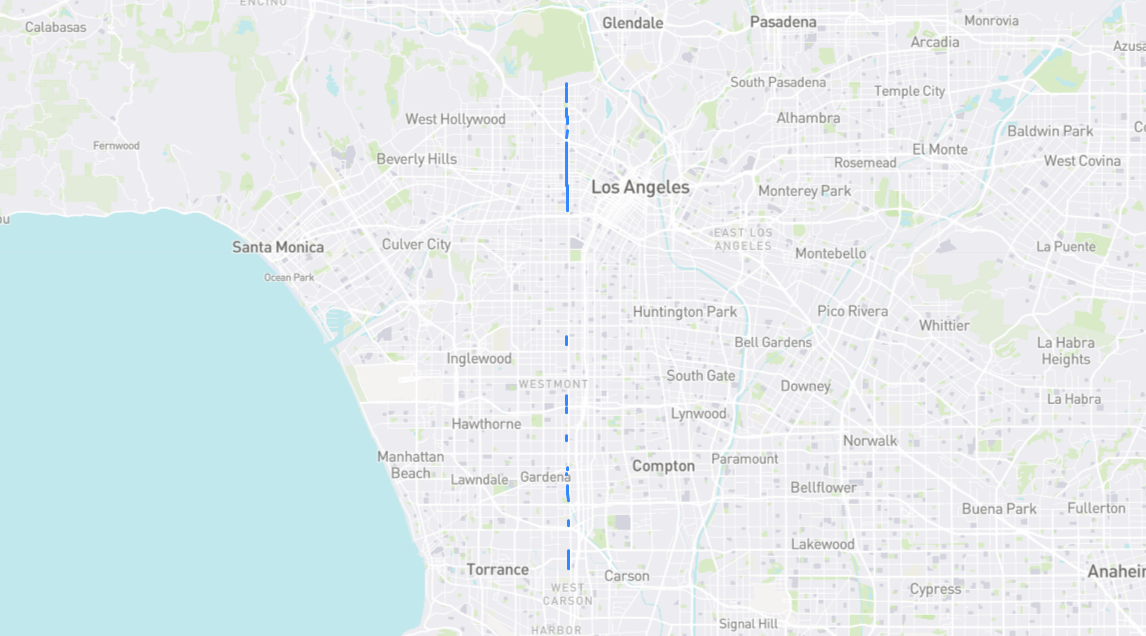 Map of New Hampshire Avenue in Los Angeles County, California