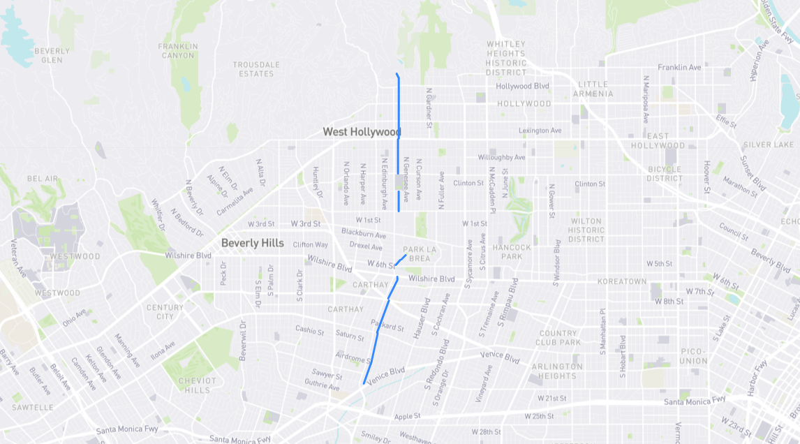 Map of Orange Grove Avenue in Los Angeles County, California