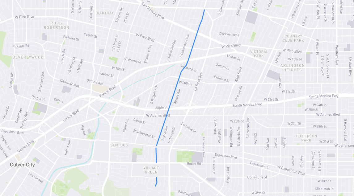 Map of Redondo Boulevard in Los Angeles County, California