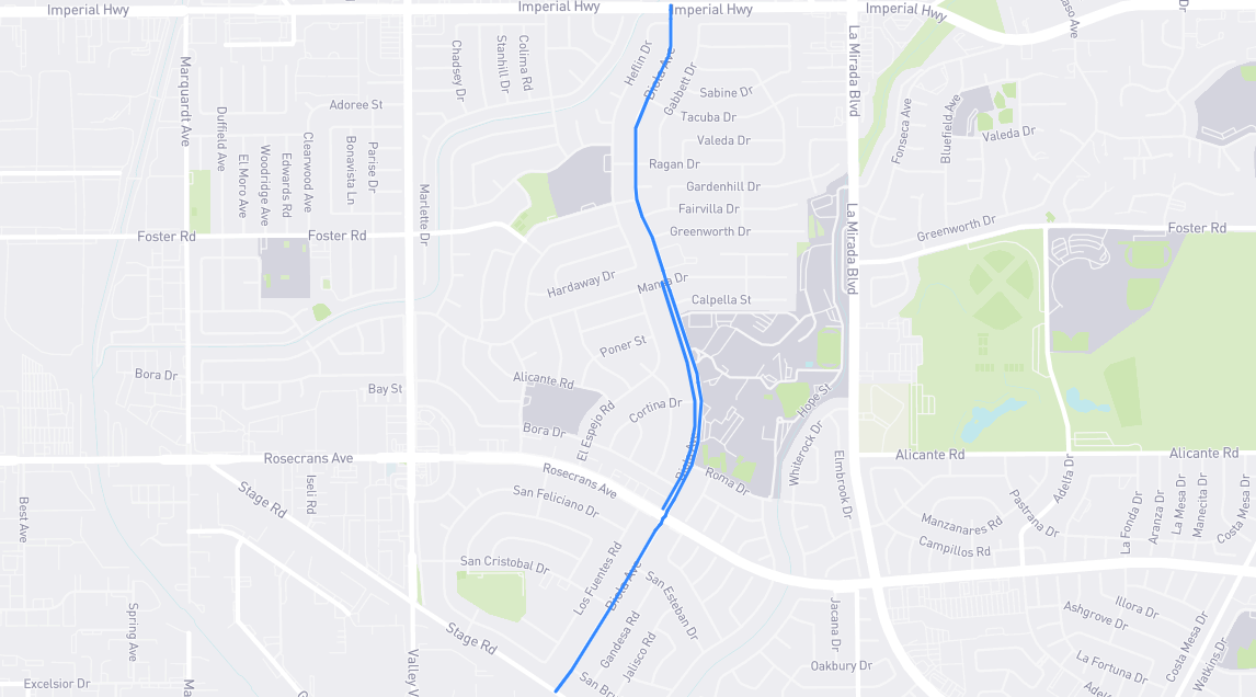 Map of Biola Avenue in Los Angeles County, California