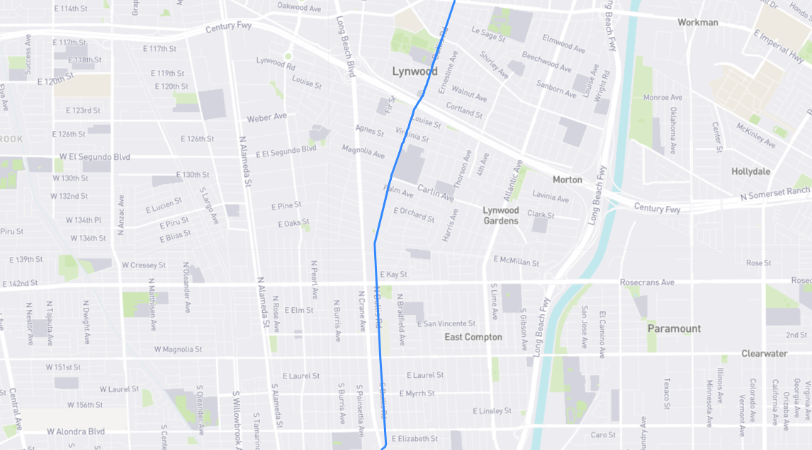 Map of Bullis Road in Los Angeles County, California