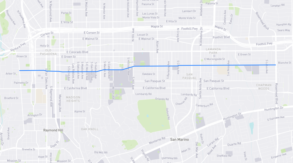 Map of Del Mar Boulevard in Los Angeles County, California