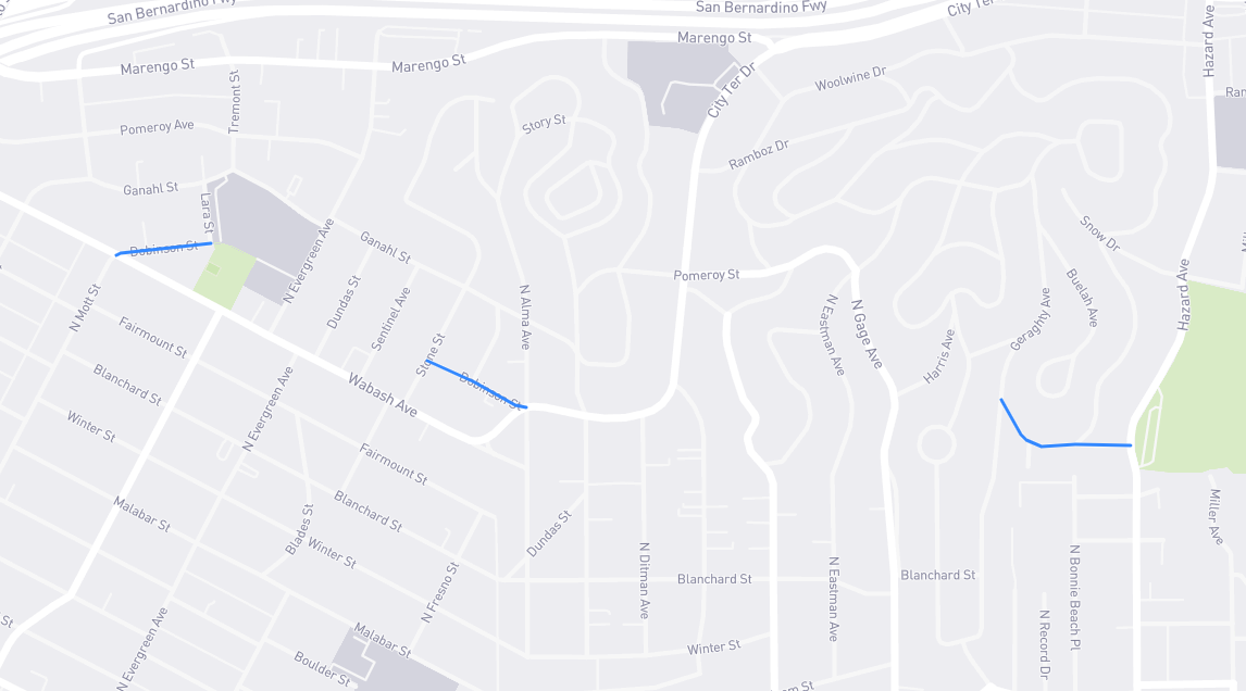Map of Dobinson Street in Los Angeles County, California
