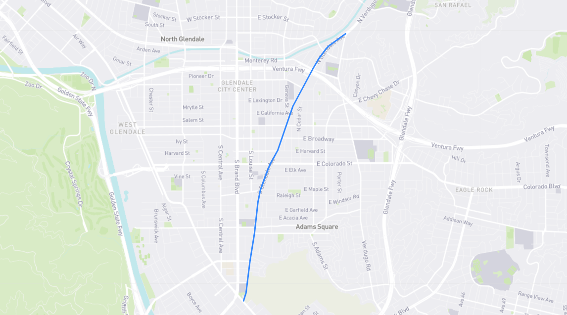 Map of Glendale Avenue in Los Angeles County, California