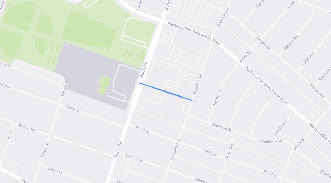 Map of Harriet Tubman Way in Los Angeles County, California