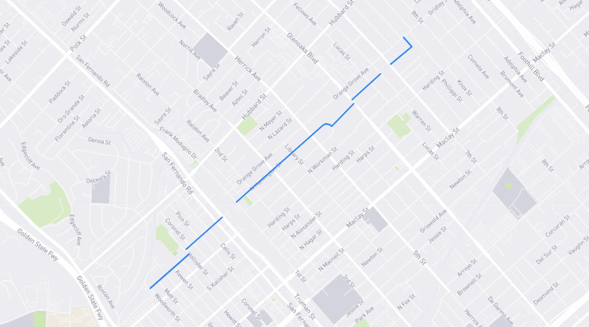 Map of Huntington Street in Los Angeles County, California