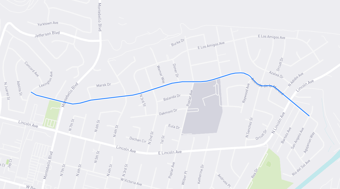 Map of Avenida de la Merced in Los Angeles County, California