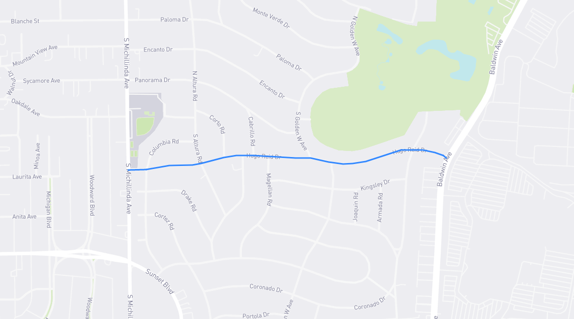 Map of Hugo Reid Drive in Los Angeles County, California