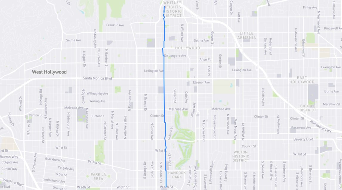 Map of Las Palmas Avenue in Los Angeles County, California