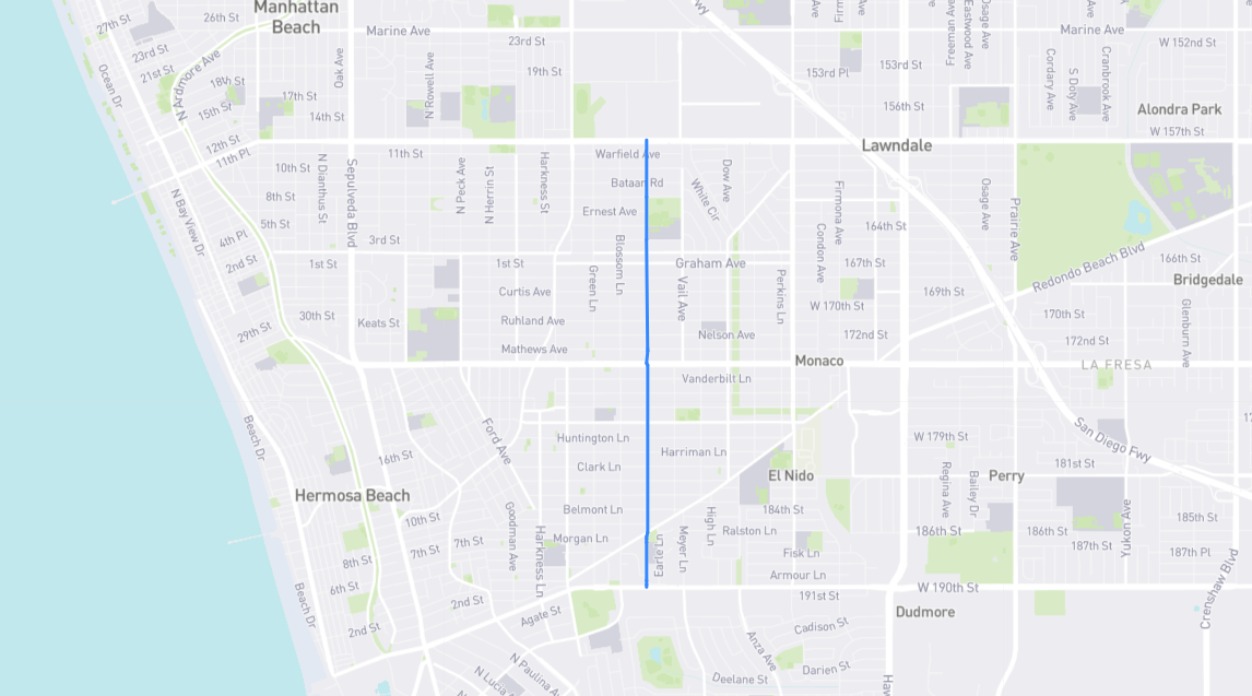 Map of Rindge Lane in Los Angeles County, California
