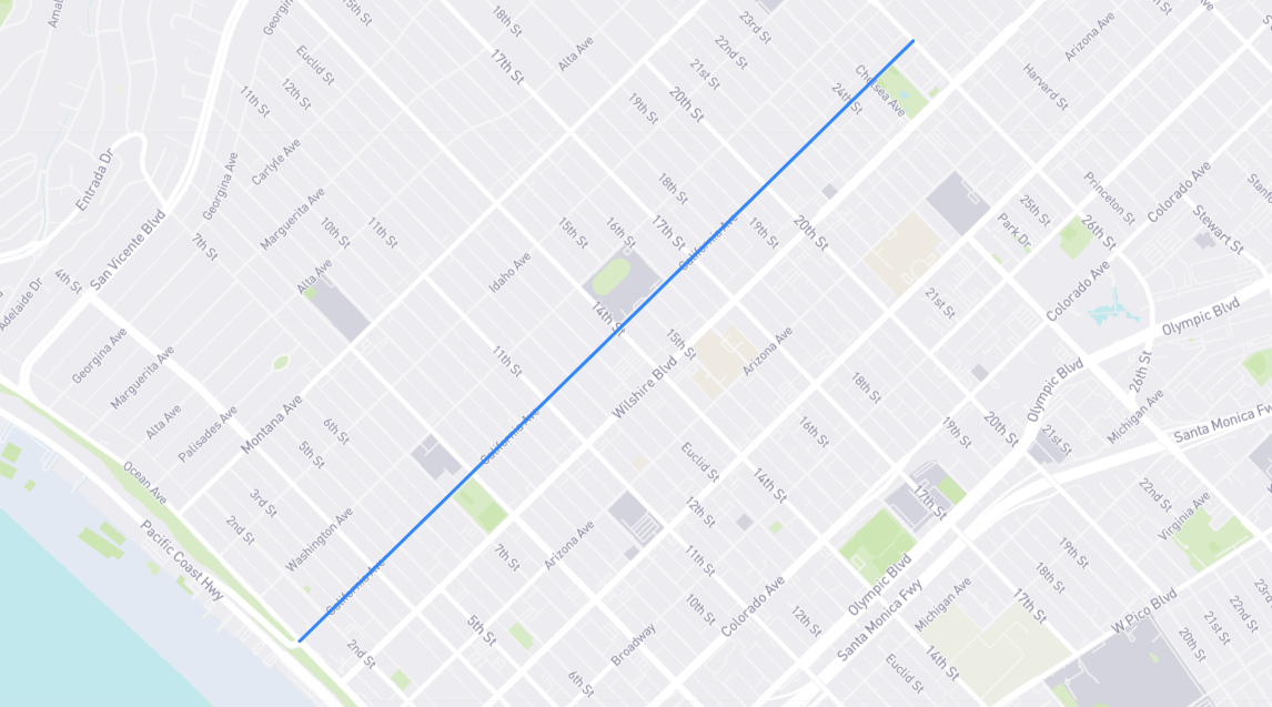 Map of California Avenue in Los Angeles County, California