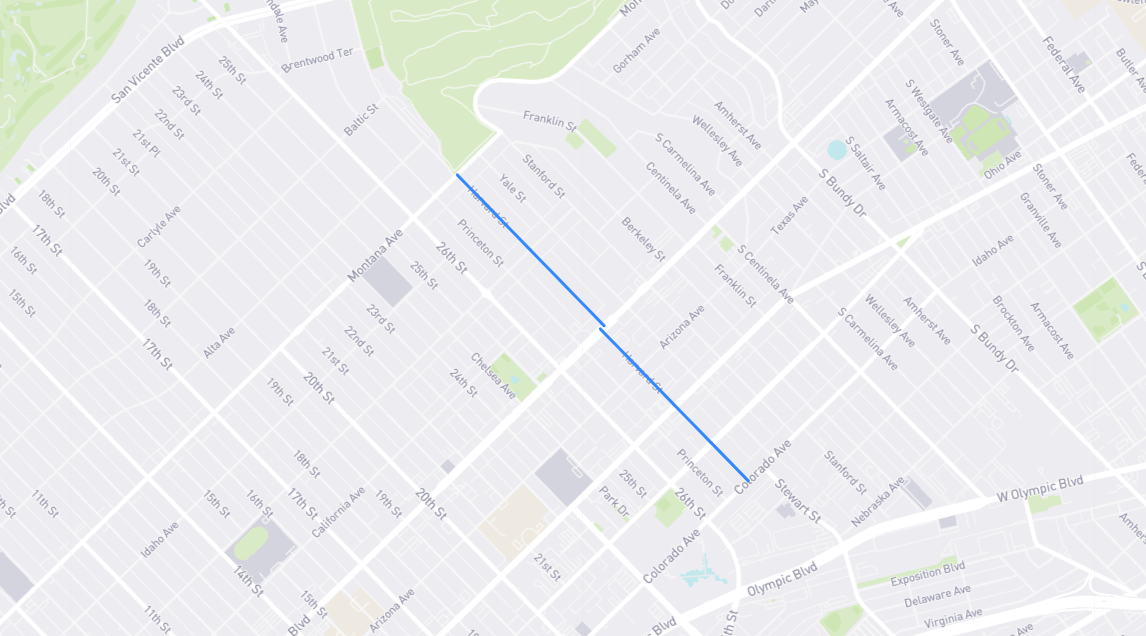 Map of Harvard Street in Los Angeles County, California