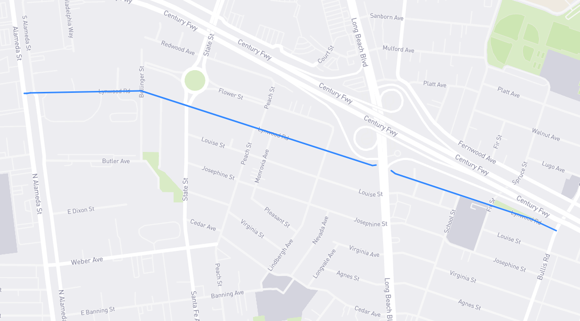 Map of Lynwood Road in Los Angeles County, California
