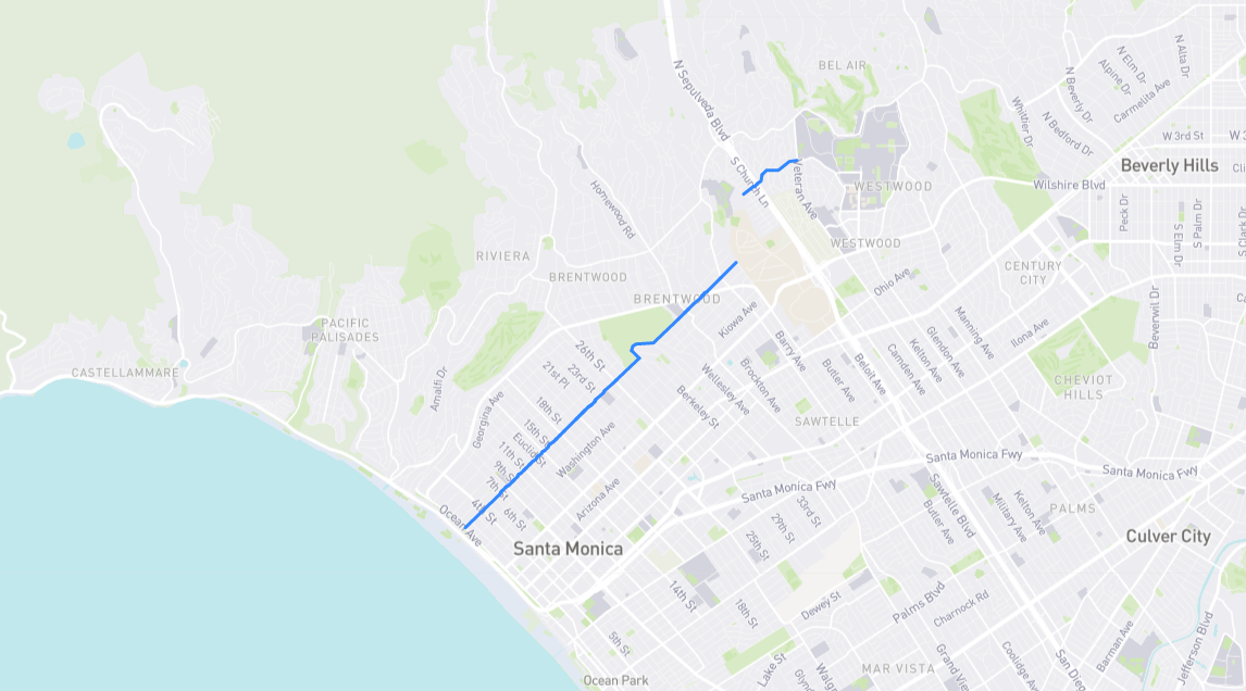 Map of Montana Avenue in Los Angeles County, California