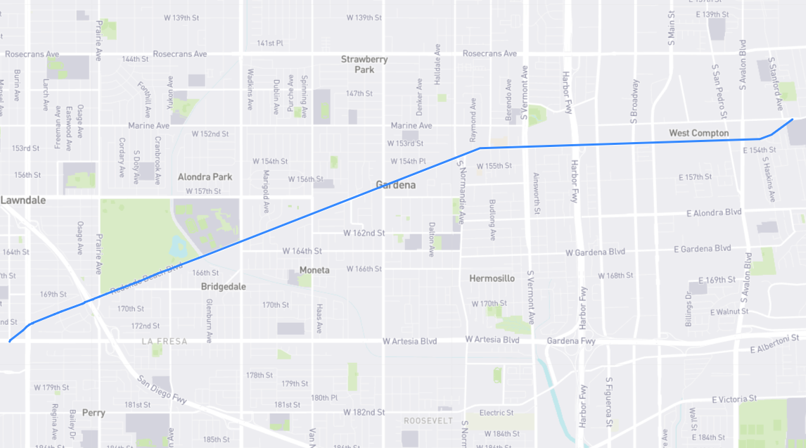 Map of Redondo Beach Boulevard in Los Angeles County, California