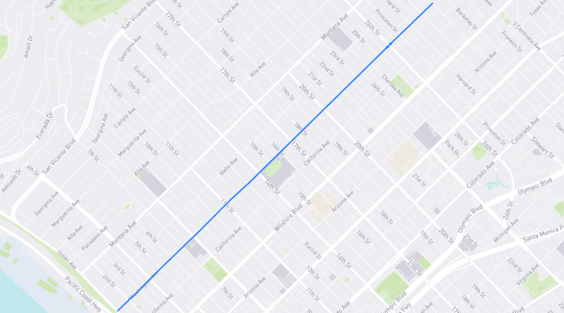 Map of Washington Avenue in Los Angeles County, California