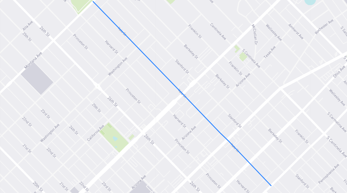 Map of Yale Street in Los Angeles County, California