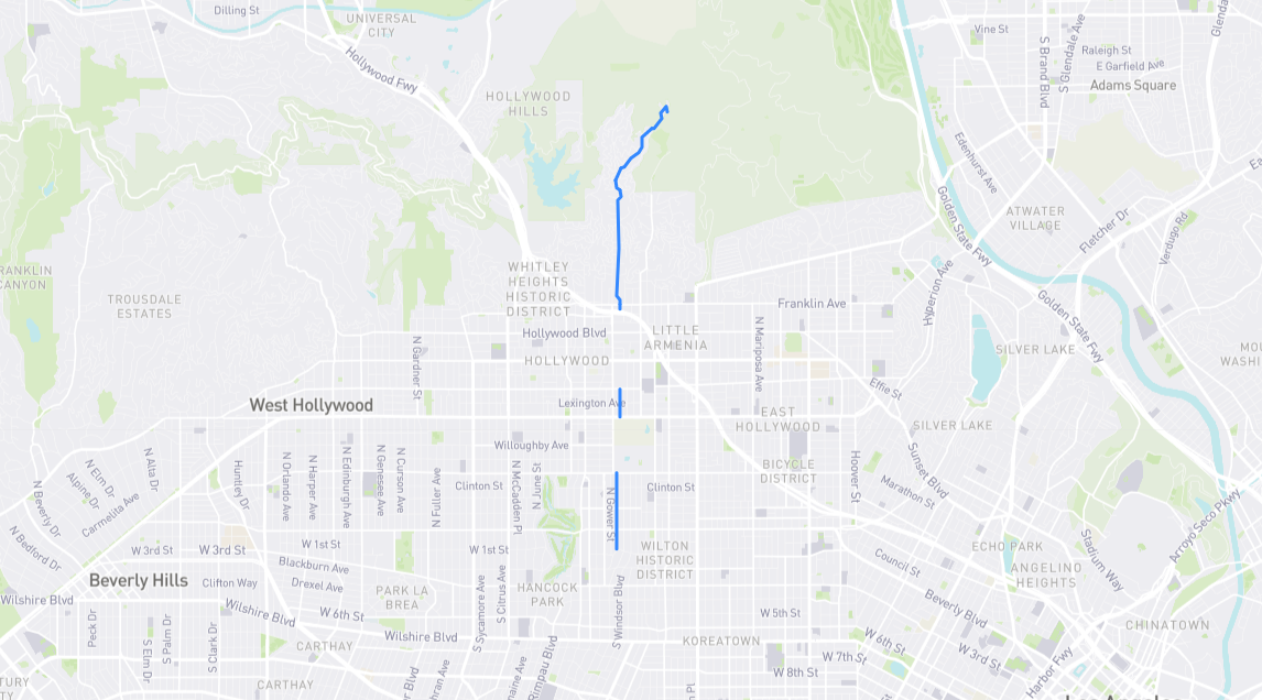 Map of Beachwood Drive in Los Angeles County, California