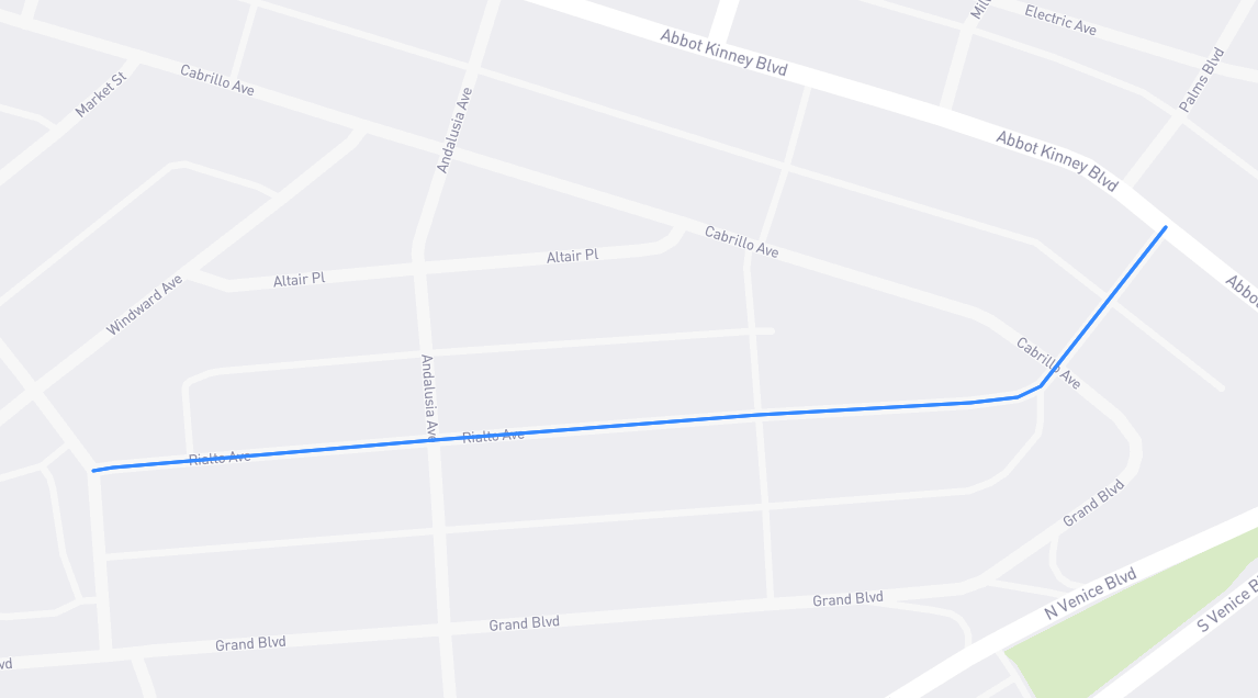 Map of Rialto Avenue in Los Angeles County, California