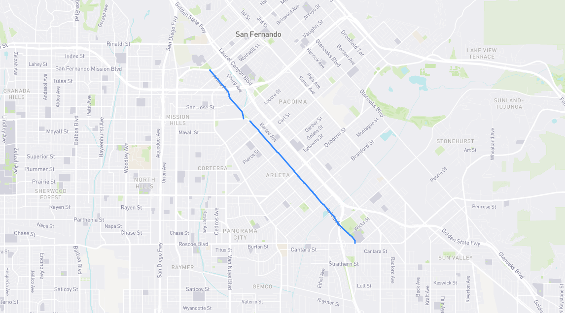 Map of Arleta Avenue in Los Angeles County, California