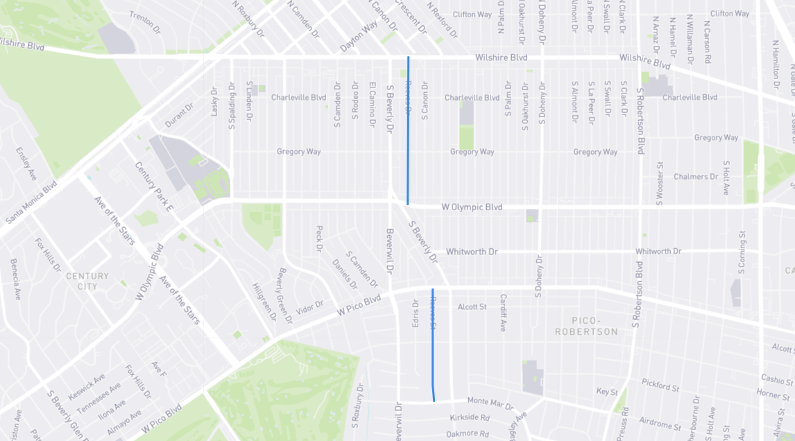 Map of Reeves Drive in Los Angeles County, California