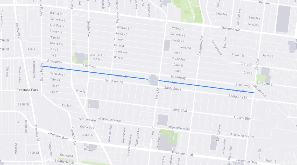 Map of Cudahy Street in Los Angeles County, California