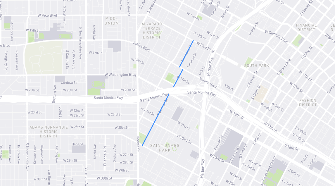 Map of Toberman Street in Los Angeles County, California