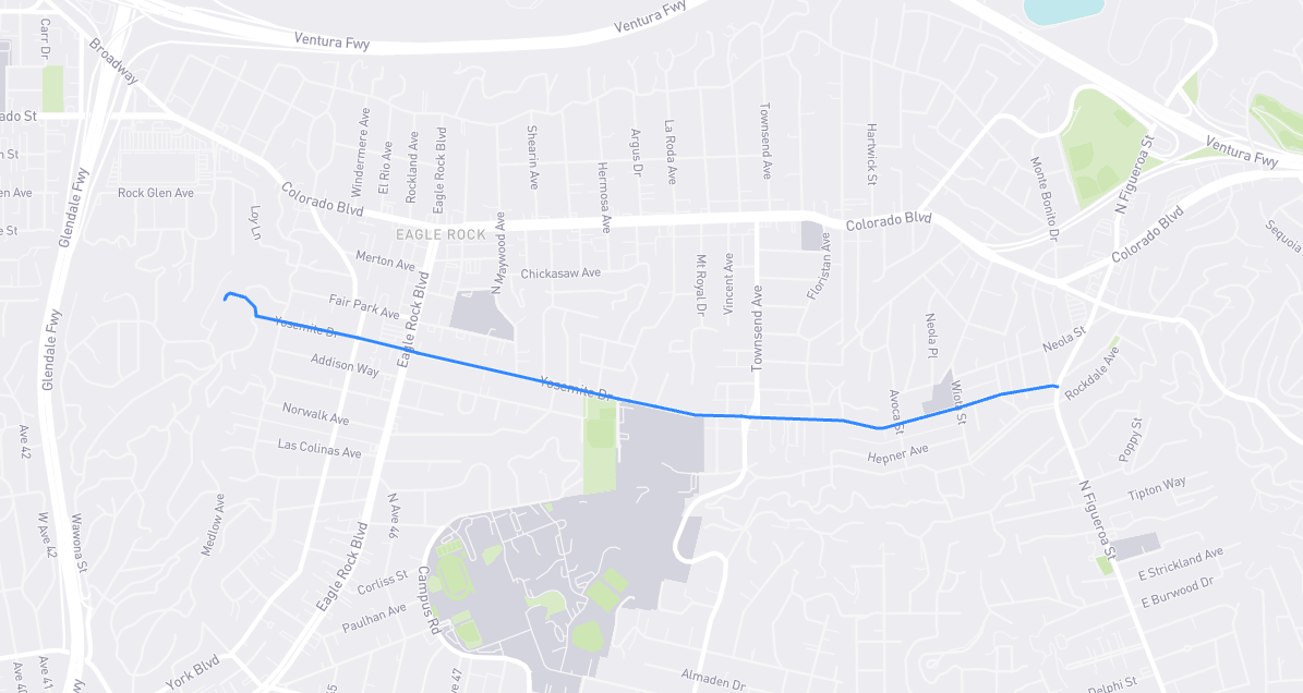 Map of Yosemite Drive in Los Angeles County, California