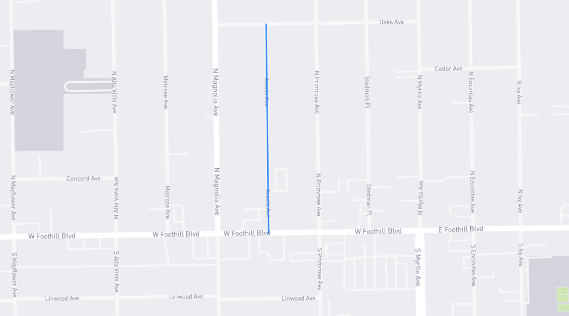 Map of Acacia Avenue in Los Angeles County, California