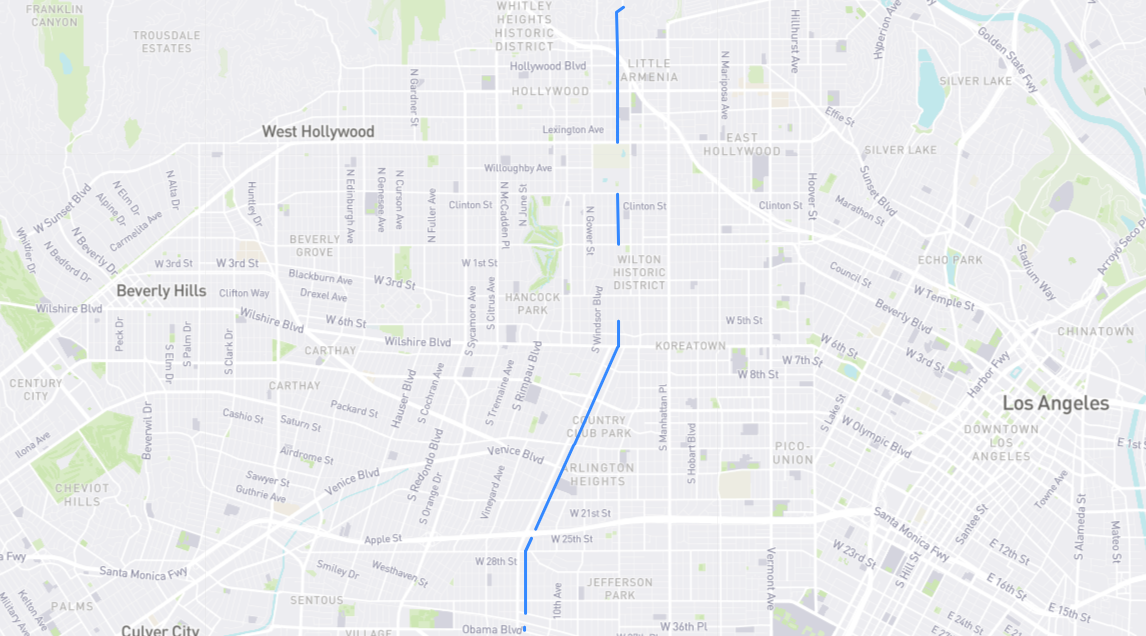 Map of Bronson Avenue in Los Angeles County, California