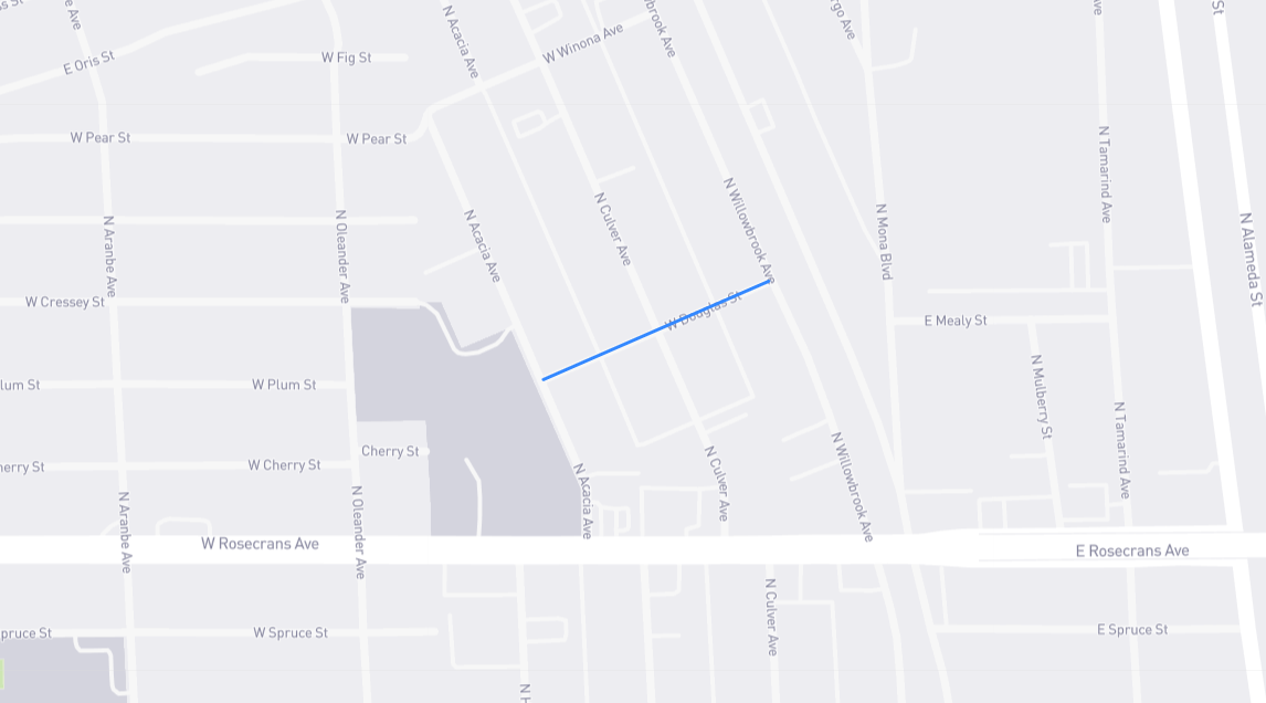 Map of Douglas Avenue in Los Angeles County, California