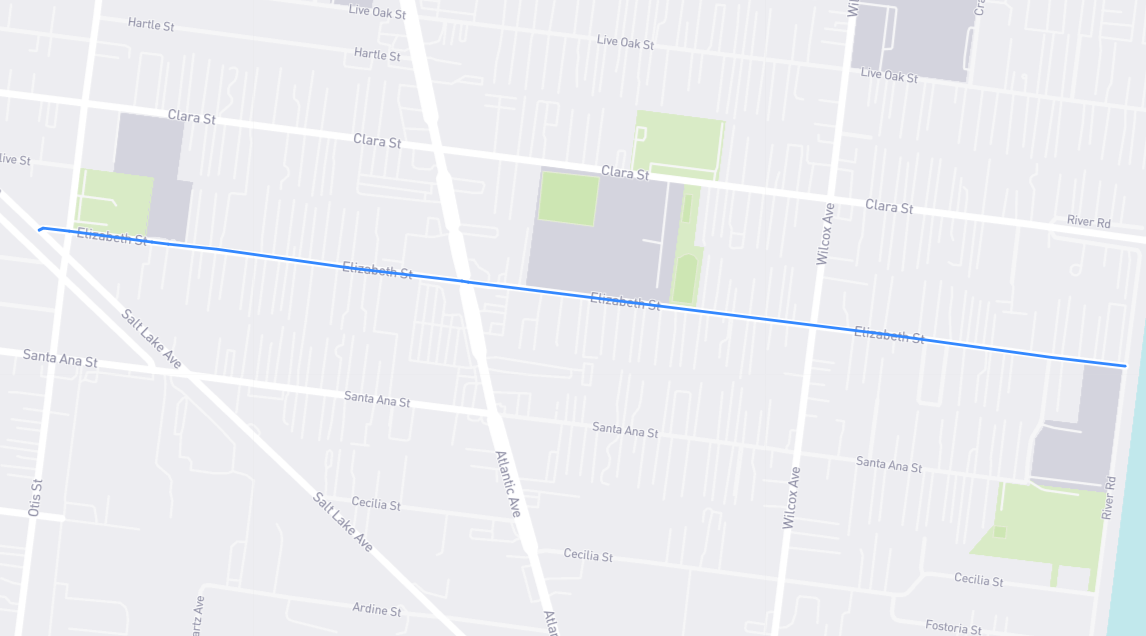 Map of Elizabeth Street in Los Angeles County, California