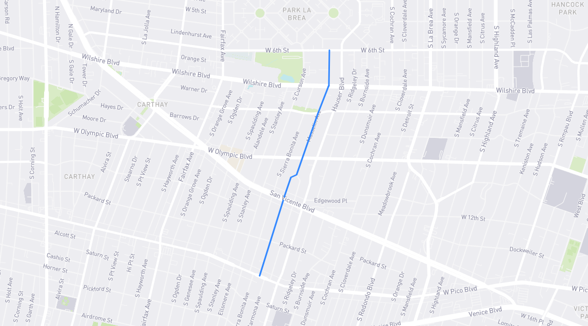 Map of Masselin Avenue in Los Angeles County, California
