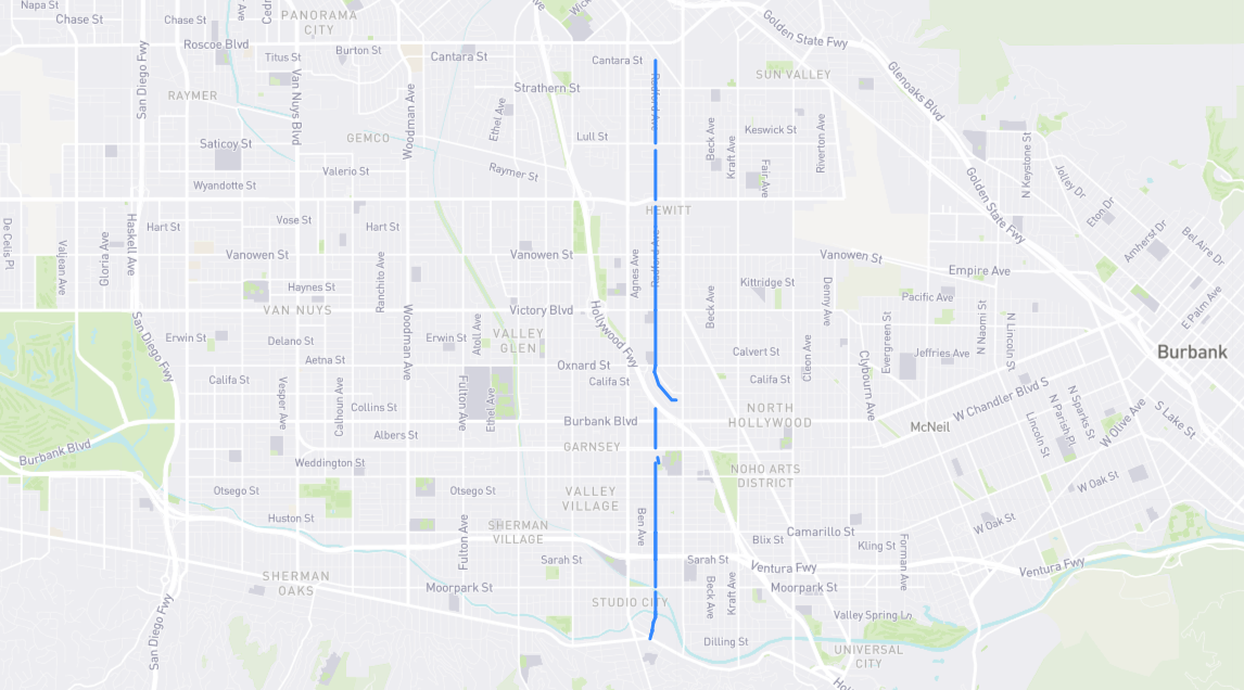 Map of Radford Avenue in Los Angeles County, California