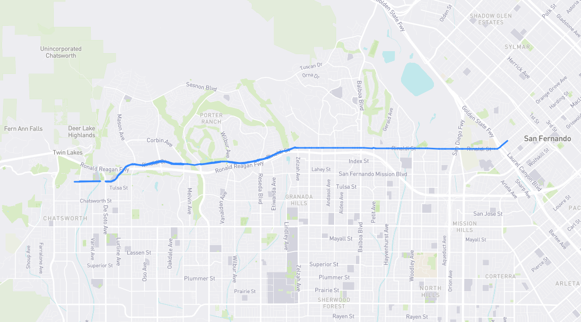 Map of Rinaldi Street in Los Angeles County, California