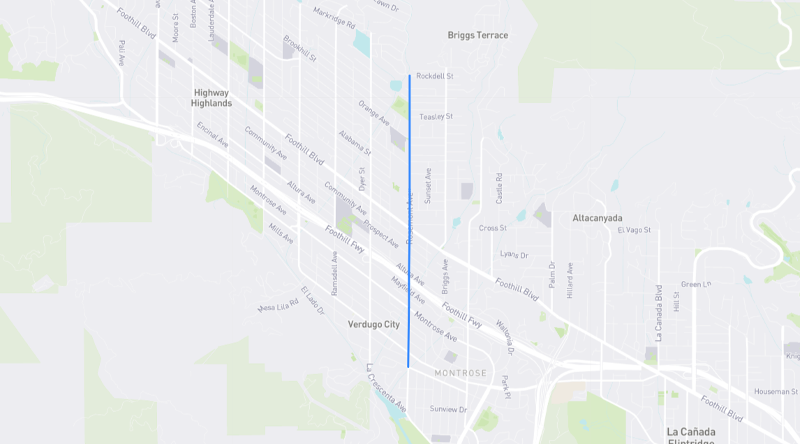 Map of Rosemont Avenue in Los Angeles County, California