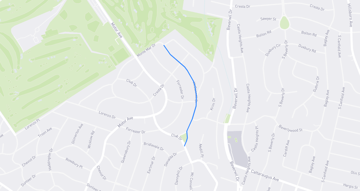 Map of McConnell Drive in Los Angeles County, California