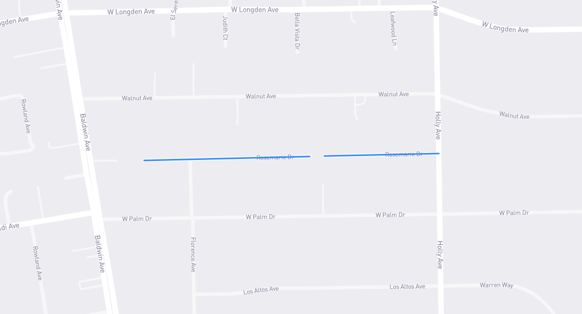 Map of Rosemarie Drive in Los Angeles County, California